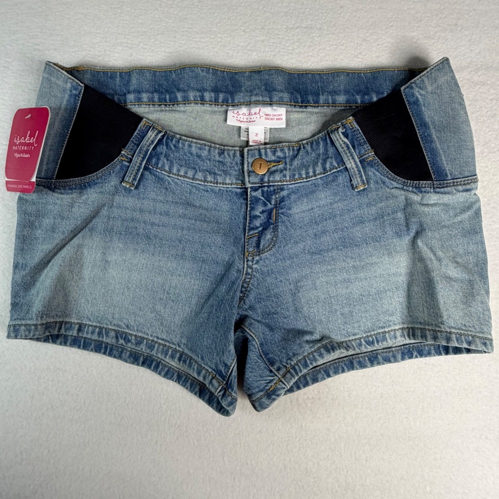 Isabel Maternity by Ingrid & Isabel Blue Denim Midi Shorts Size 2 NWT Low Rise